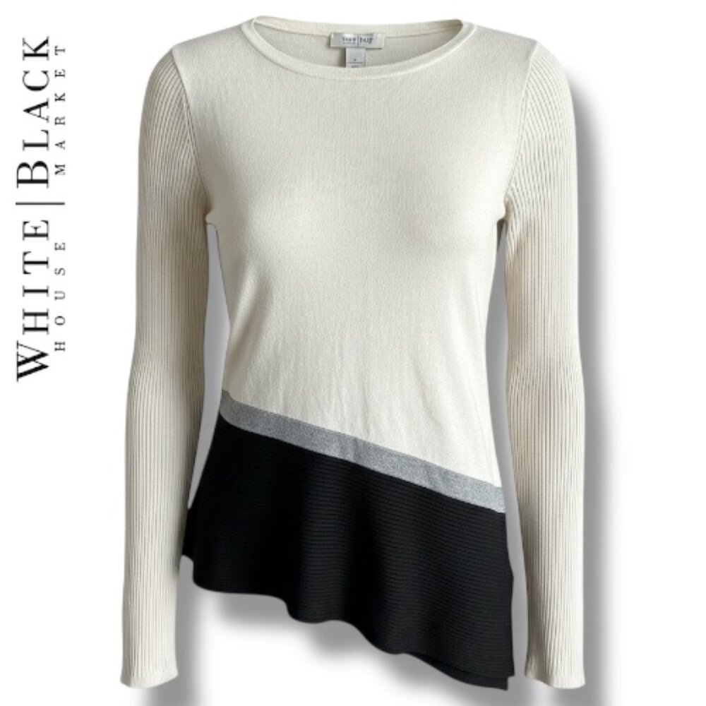 White House Black Market L/S Asymmetric Boat Neck Striped Poncho WHBM | Size M